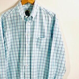 Gitman Bros. Mens XL Aqua Blue Plaid Button Down L Sleeve Dress Shirt Ivy Preppy
